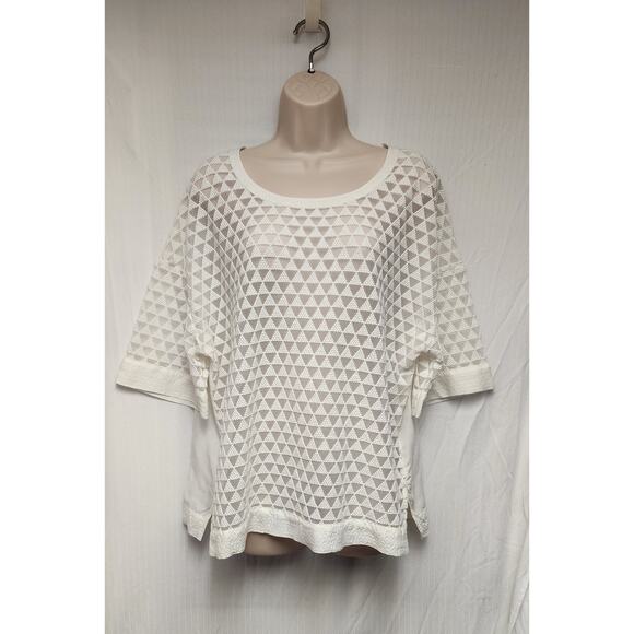 Stylus Round Neck Off White Short Sleeve Blouse Size XL - Picture 2 of 8